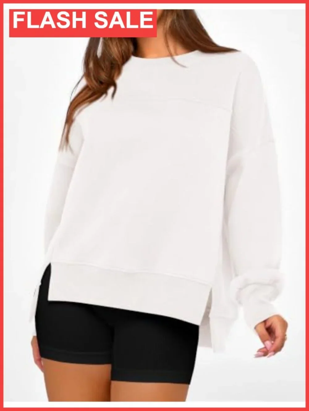 Women's Crewneck Fleece Sweatshirt Long Sleeve Pullover High Low Slit